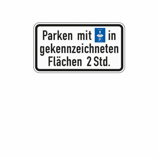 Zusatzzeichen 1040.33 Parken mit Parkscheibe in gekennzeichneten Flächen ... Stunden